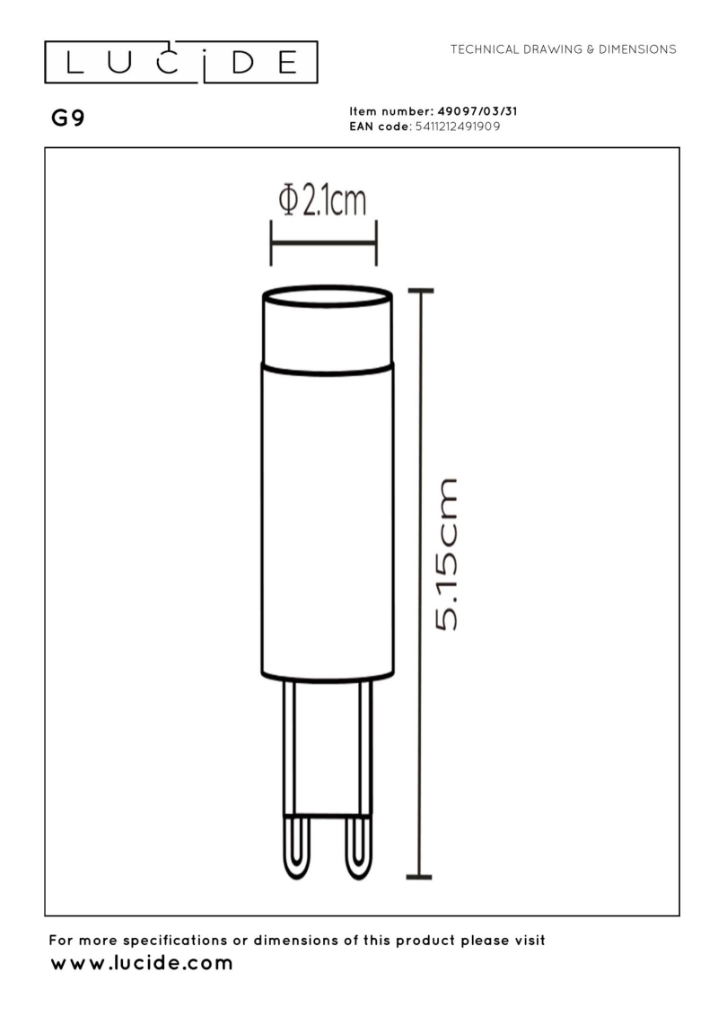 Lucide G9 - LED žiarovka - Ø 2,1 cm - LED Rozm. - G9 - 1x3W 2600K/2700K - 3 StepDim - Biela